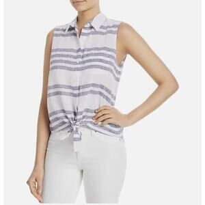 Beach Lunch Lounge Women’s Button Tie Front Striped Tank Top Size M‎ White Blue